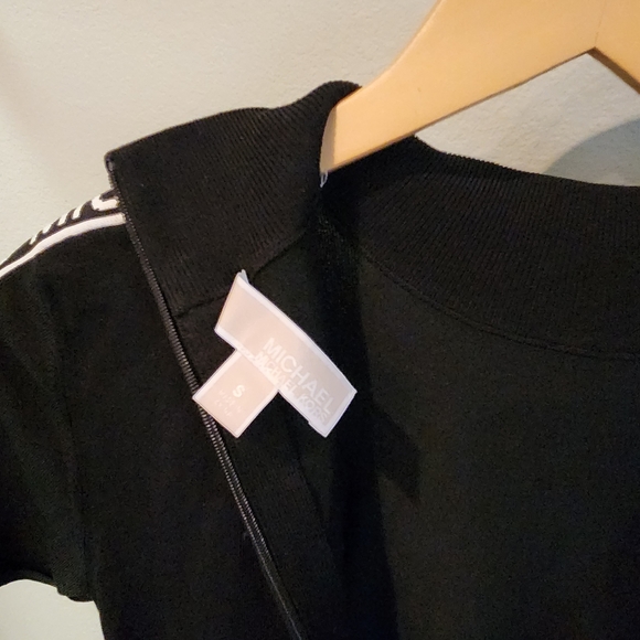MICHAEL KORS SPORTY racer stripe logo turtleneck sexy dress black tape knit S - Picture 4 of 4